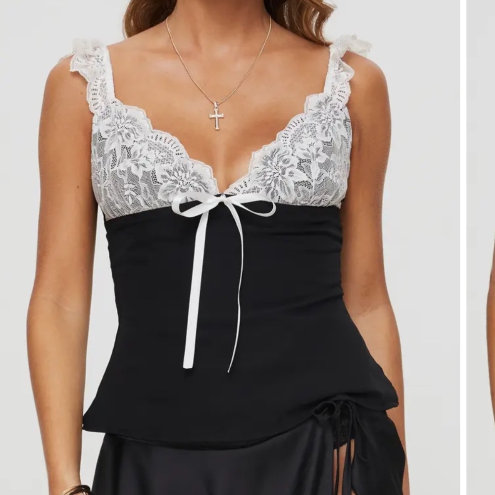 Princess Polly Satin Black and White Lace Tank | Size 10